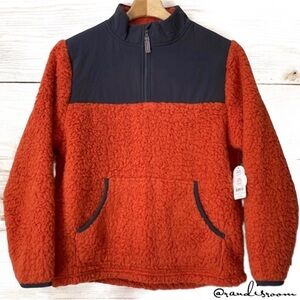 NWT Thick Boys Super Soft Sherpa Fleece 1/4 Zip Orange/Gray Size Lg 10-12 Husky